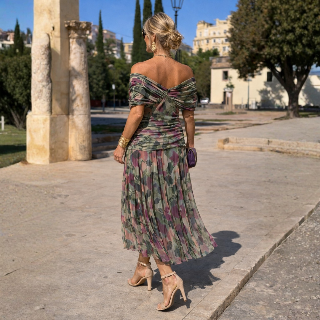 Surplice V-Neck Chiffon Flutter Sleeve Ruched A-Line Maxi Dress 10