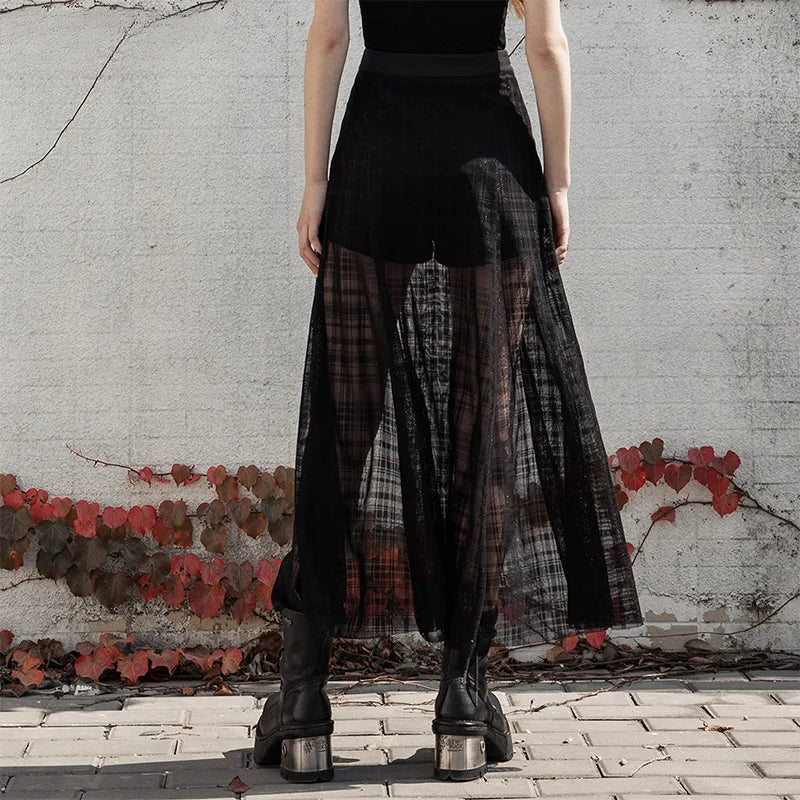 Women's Daily A Shape Midlength Grid Mesh Forks Pantskirt Gothic Elastic Waist Sexy Casual Long Skirt