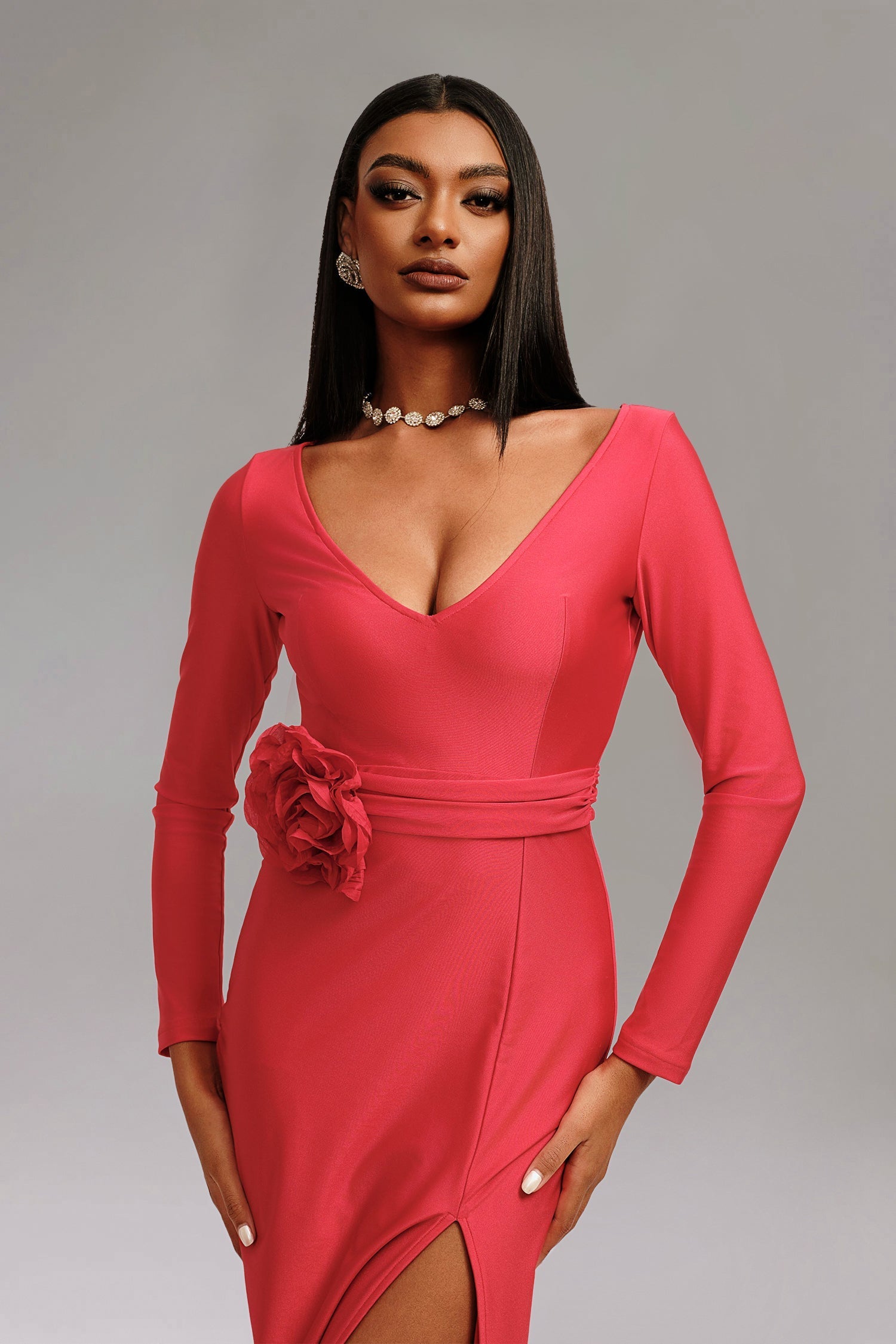 V Neck Midi Dress