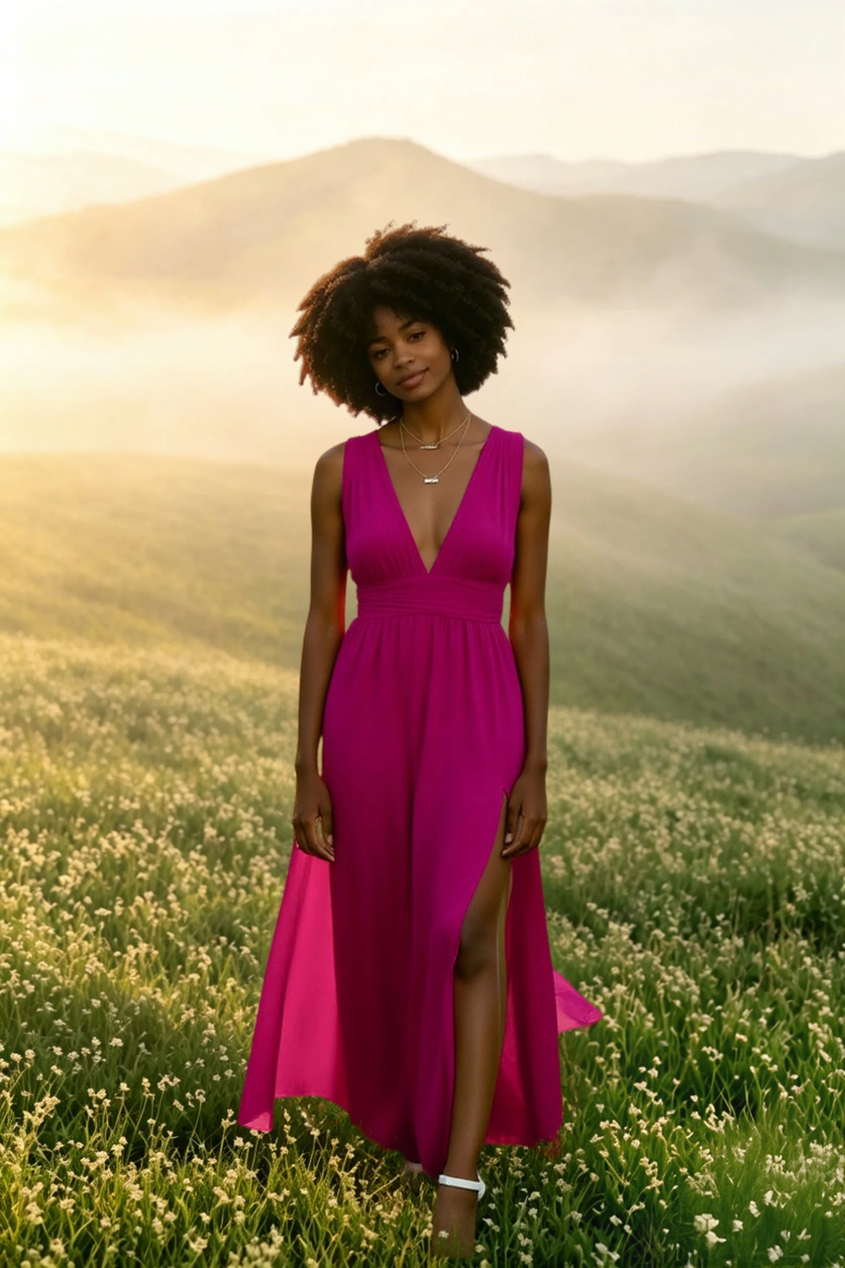 DressBetty -  Solid Women Fall Sleeveless Deep V-Neck Dresses