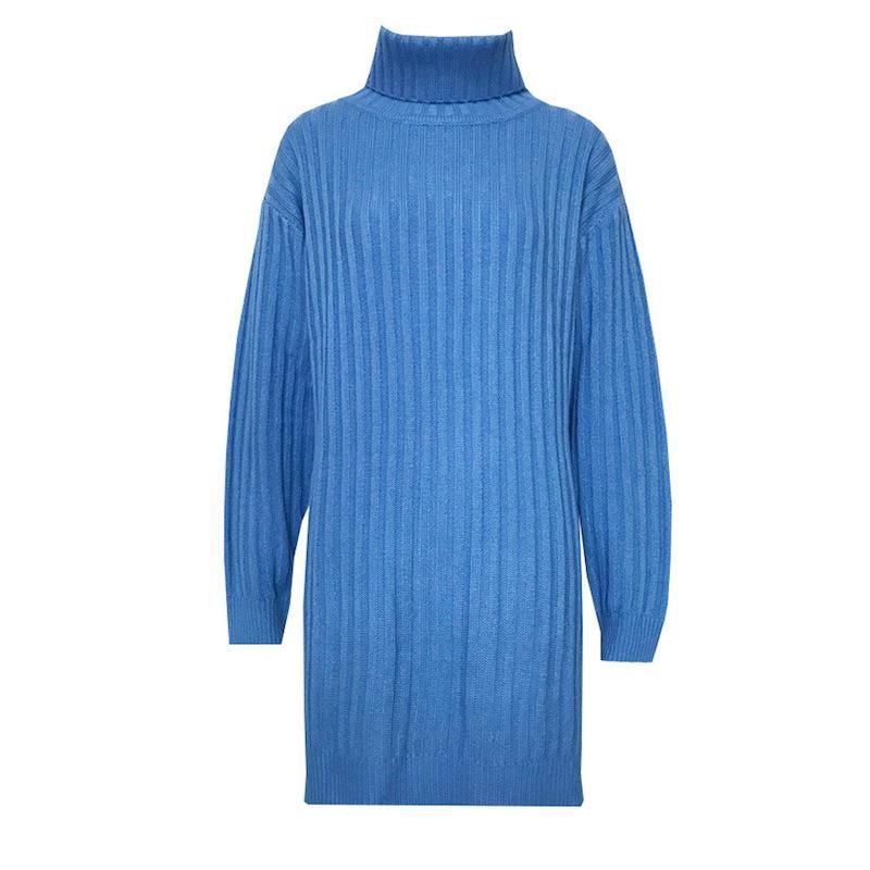 Turtleneck Long Sleeve Ribbed Knit Sweater Mini Dress