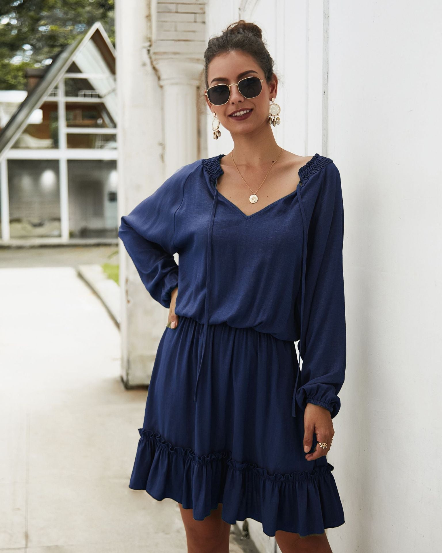 Marta Ruffle Tiered Dress Navy