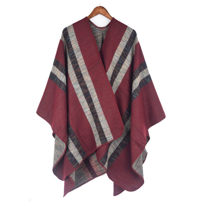 Fashionable Jacquard Silk Imitationcashmere Split Cape Scarf