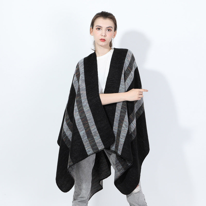 Fashionable Jacquard Silk Imitationcashmere Split Cape Scarf
