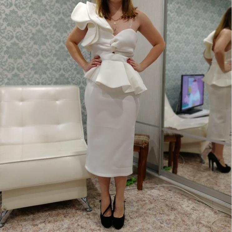 One-Shoulder Ruffle Peplum Bodycon Midi Dress