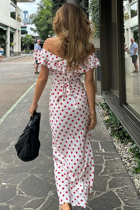 White Polka Dot Cami A-Line Ruffled Maxi Dress 3