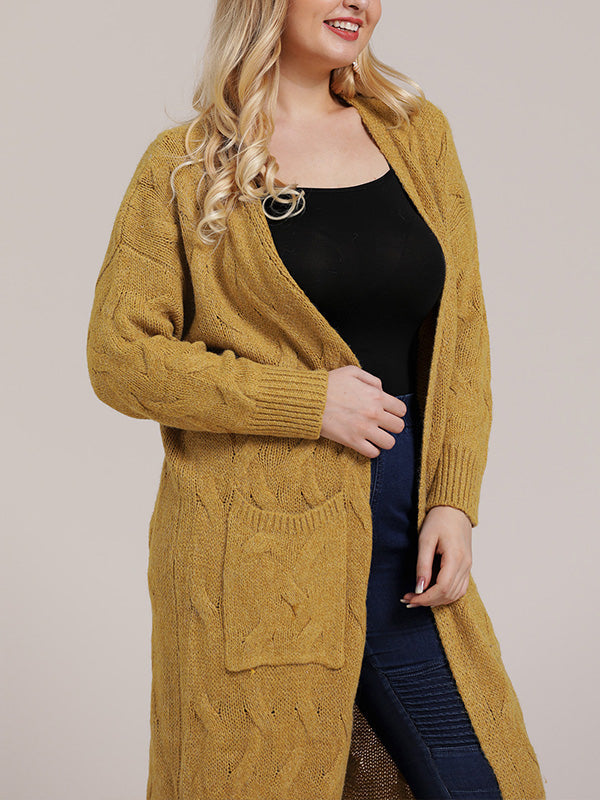 Open Front Cable Knit Pocket Longline Cardigan