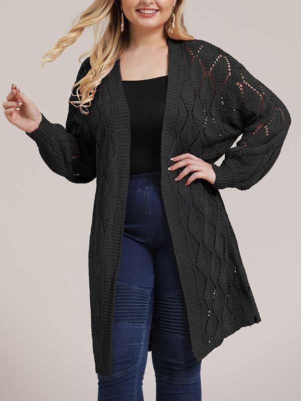 Open Front Pointelle Knit Long Sleeve Longline Cardigan