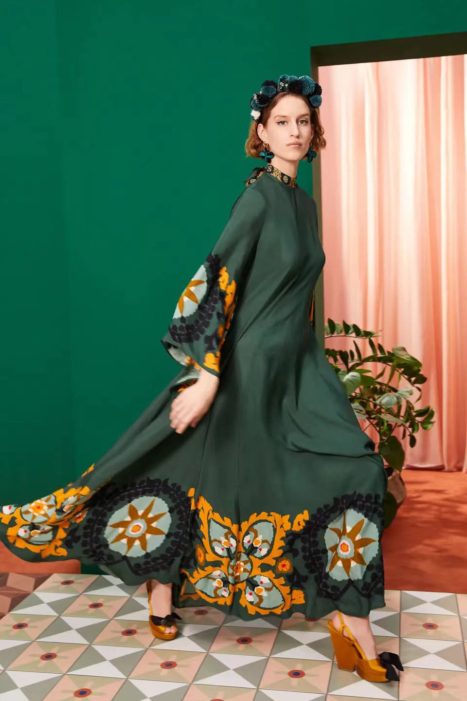 Milagros Exclusive Magnifico Printed Maxi Dress Green Boutique Collection
