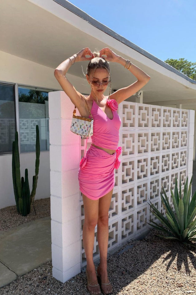 Flower Appliqu Cut Out Minidress
