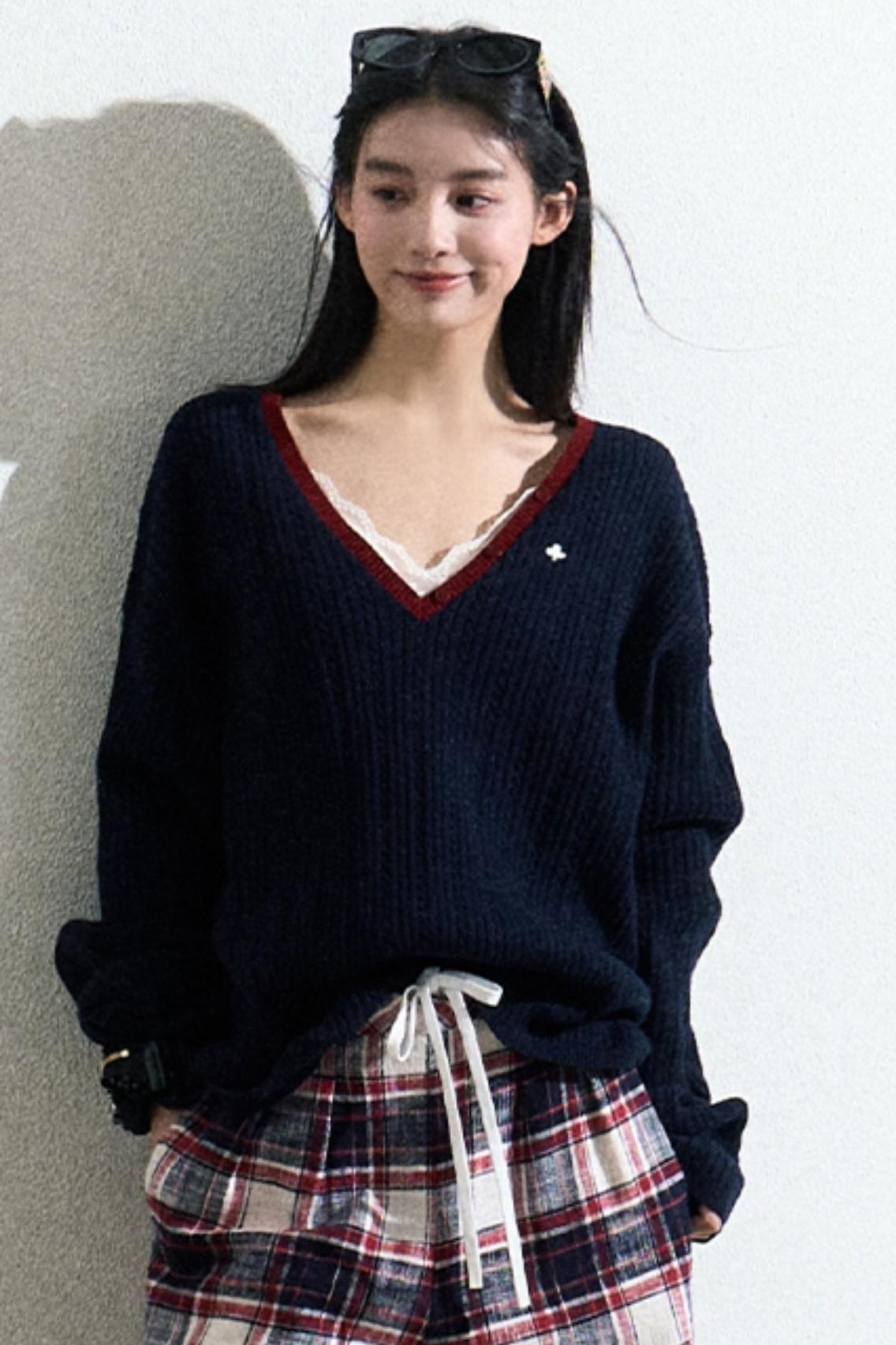 Navy V-Neck Knit Cardigan