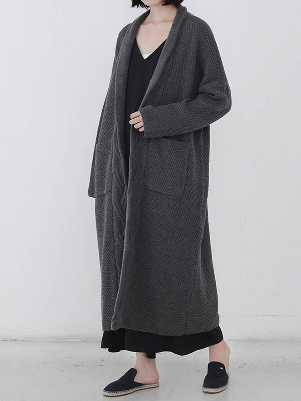 Open Front Cable Knit Longline Pocket Cardigan