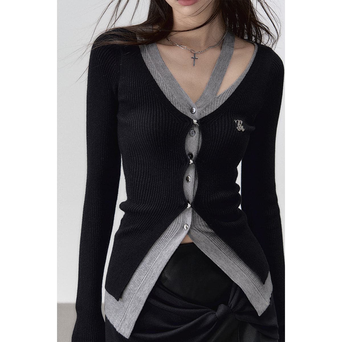 Elegant Black Knit Long Cardigan With Hollow Out Design