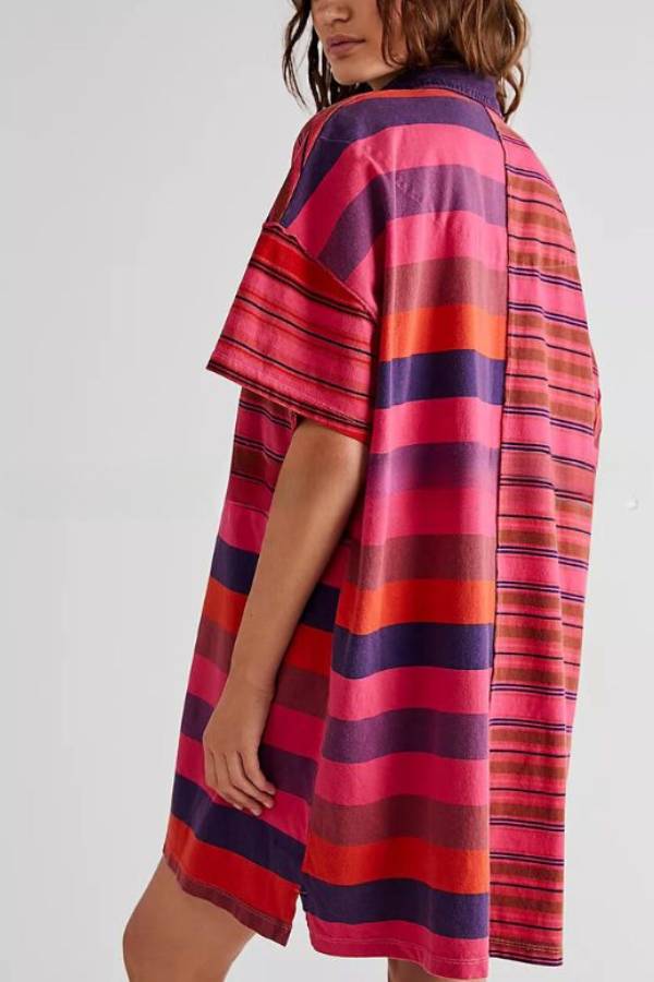 Tatiana Effortless Casual Dress with Mediumength Sleeves, Lapels and Contrasting Stripes Premium Wardrobe Essential