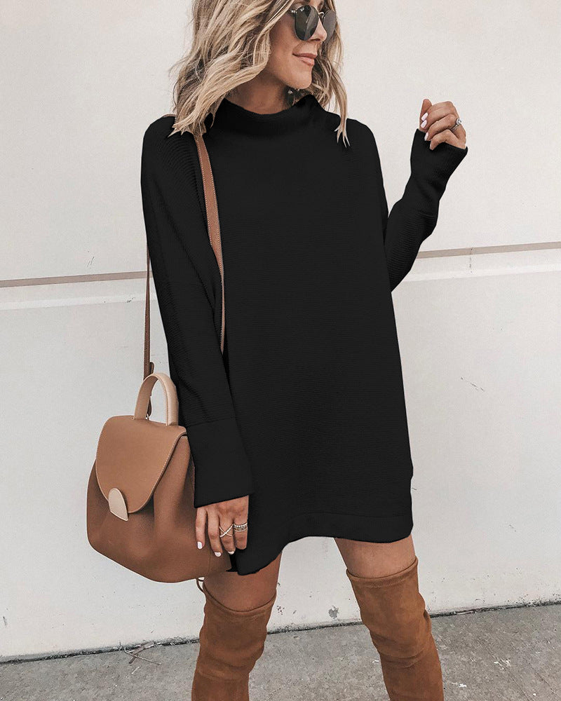Marcelle Mock Neck Knit Dress Black