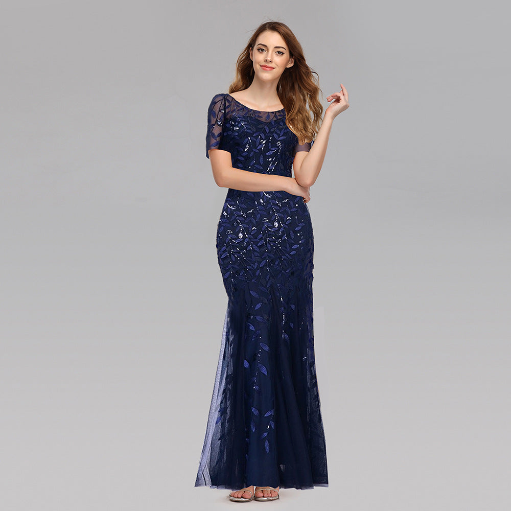 Plus Size Evening Dress Version Sequin Mesh Fishtail Slim Fit