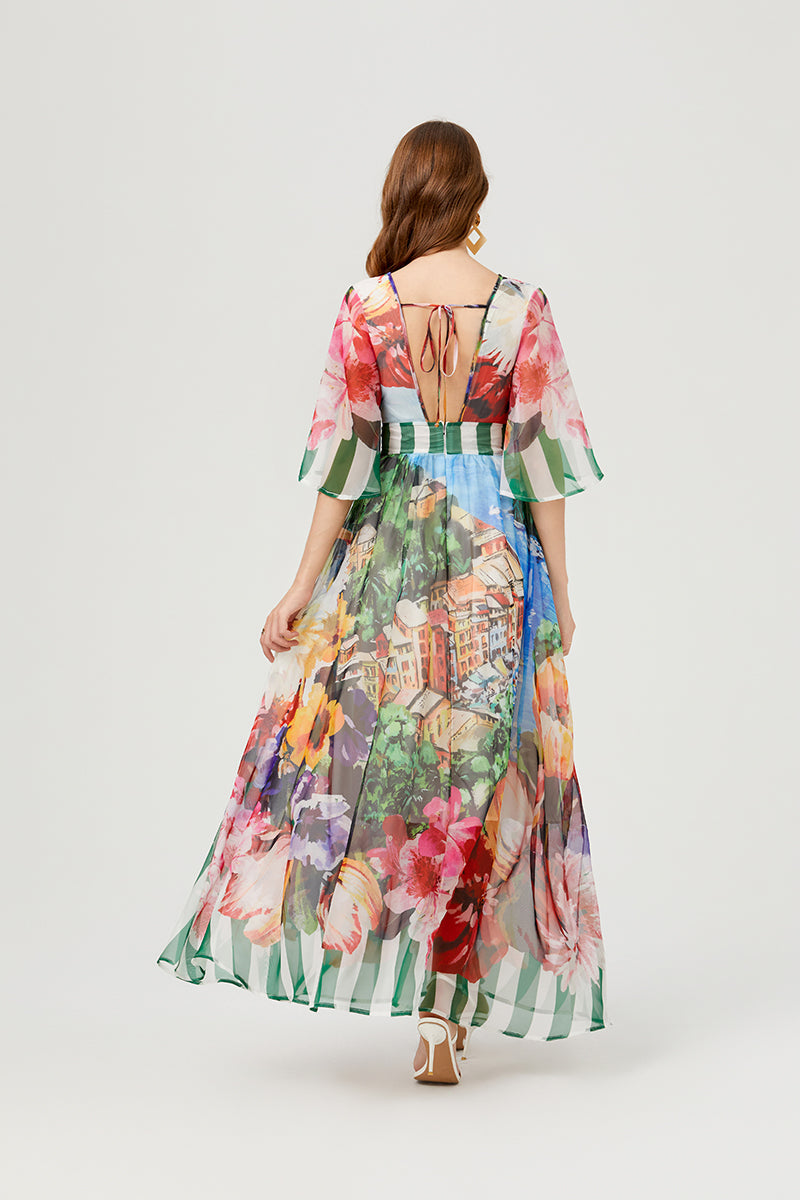 Printed Backless Strap Slim fit High Waist Dress Large A Line Dress