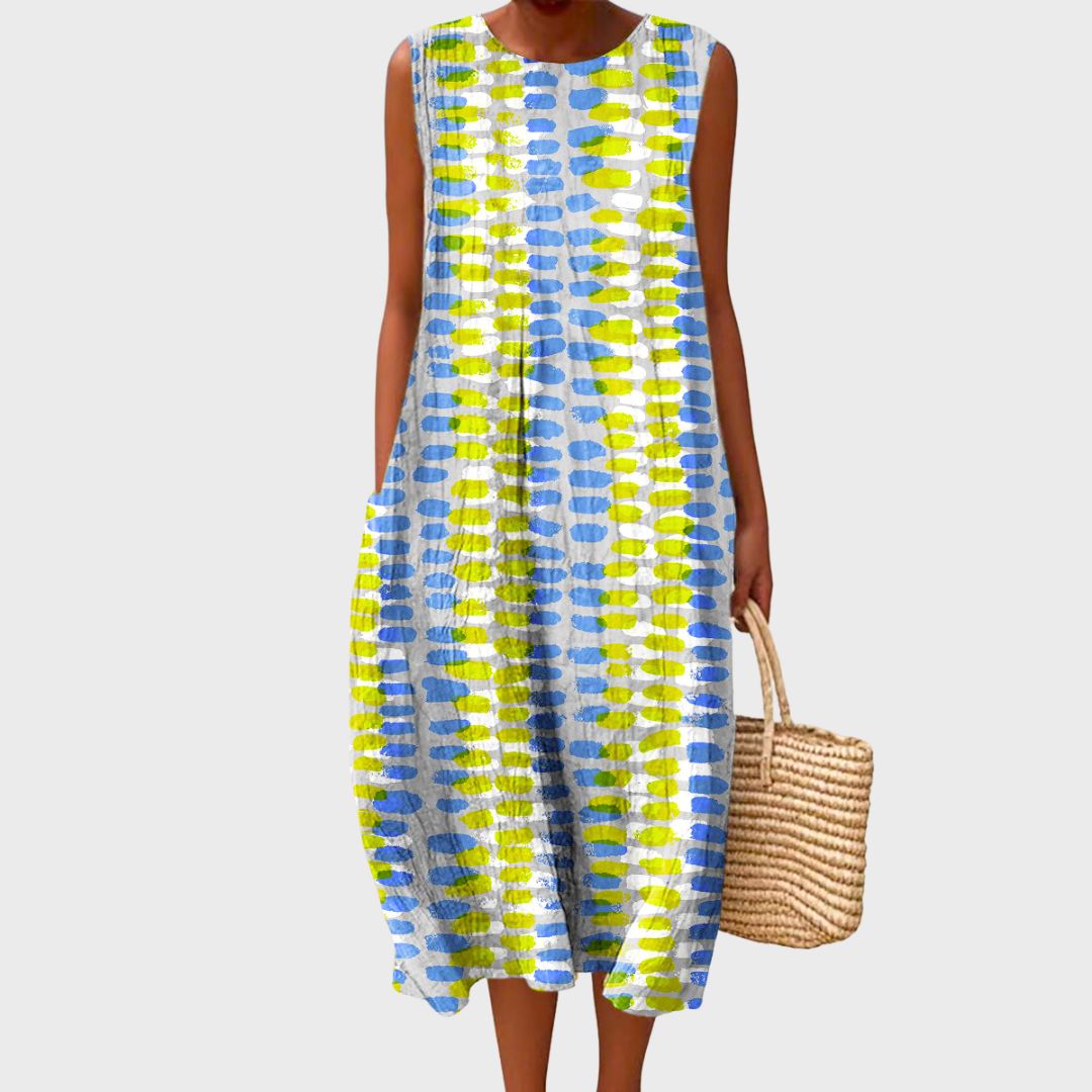 Round Neck Sleeveless Plaid Check Tiered Loose Midi Dress 2