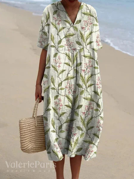 Ramona Statement Floral Print Cotton and Linen Dress Boutique Collection