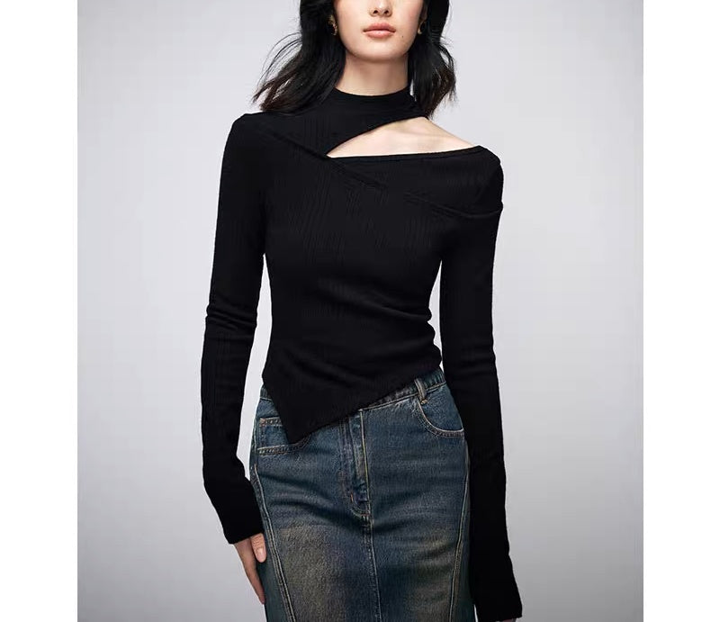 Asymmetric Cut-Out Textured Knit Top