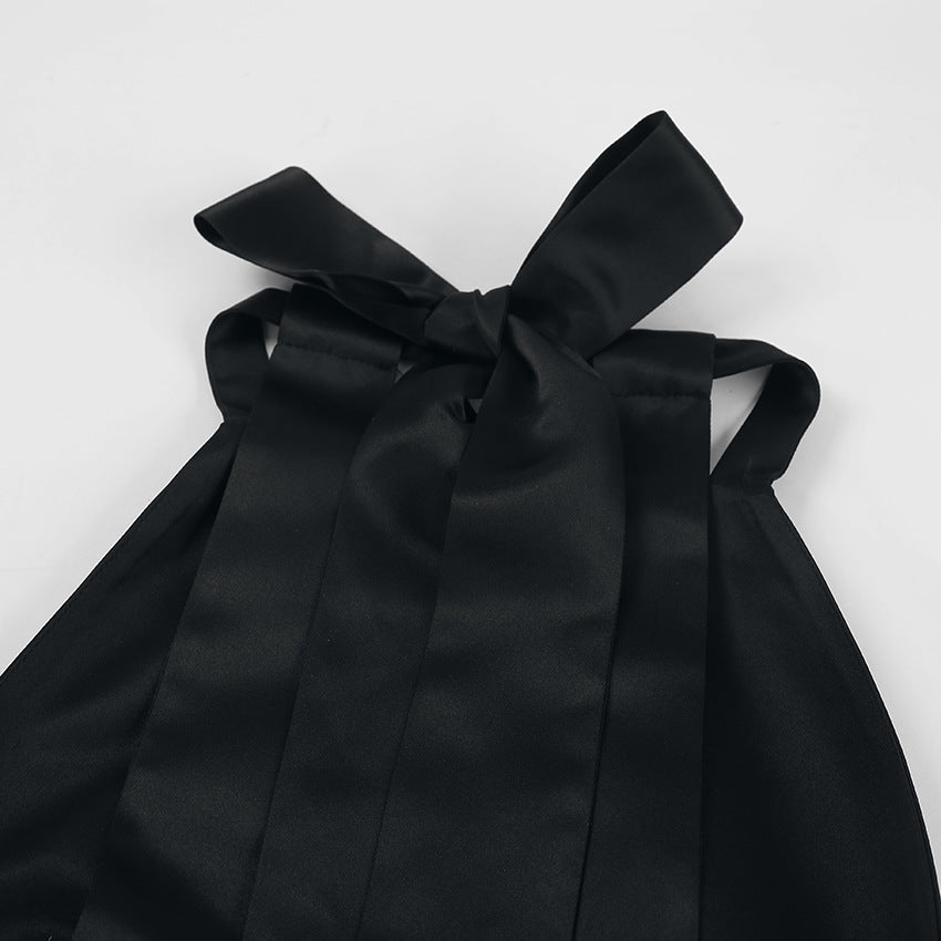 Bow Gate Mini Dress Black