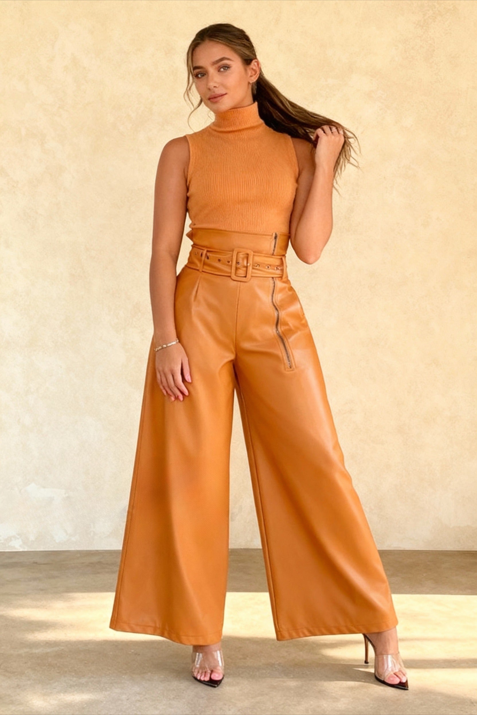 HighWaisted Slim Leather Pant