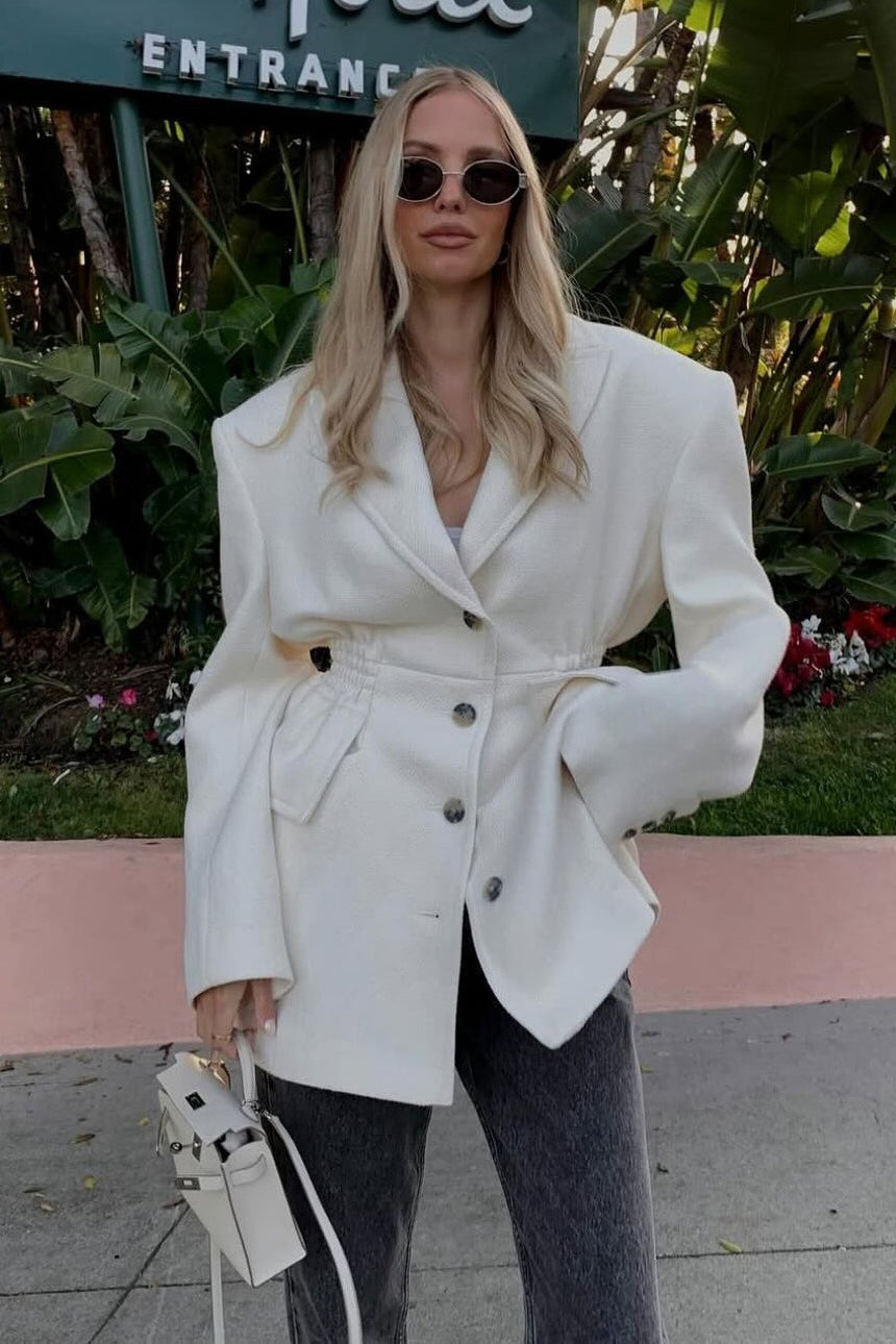 Structured VNeck Shoulder Pad Blazer
