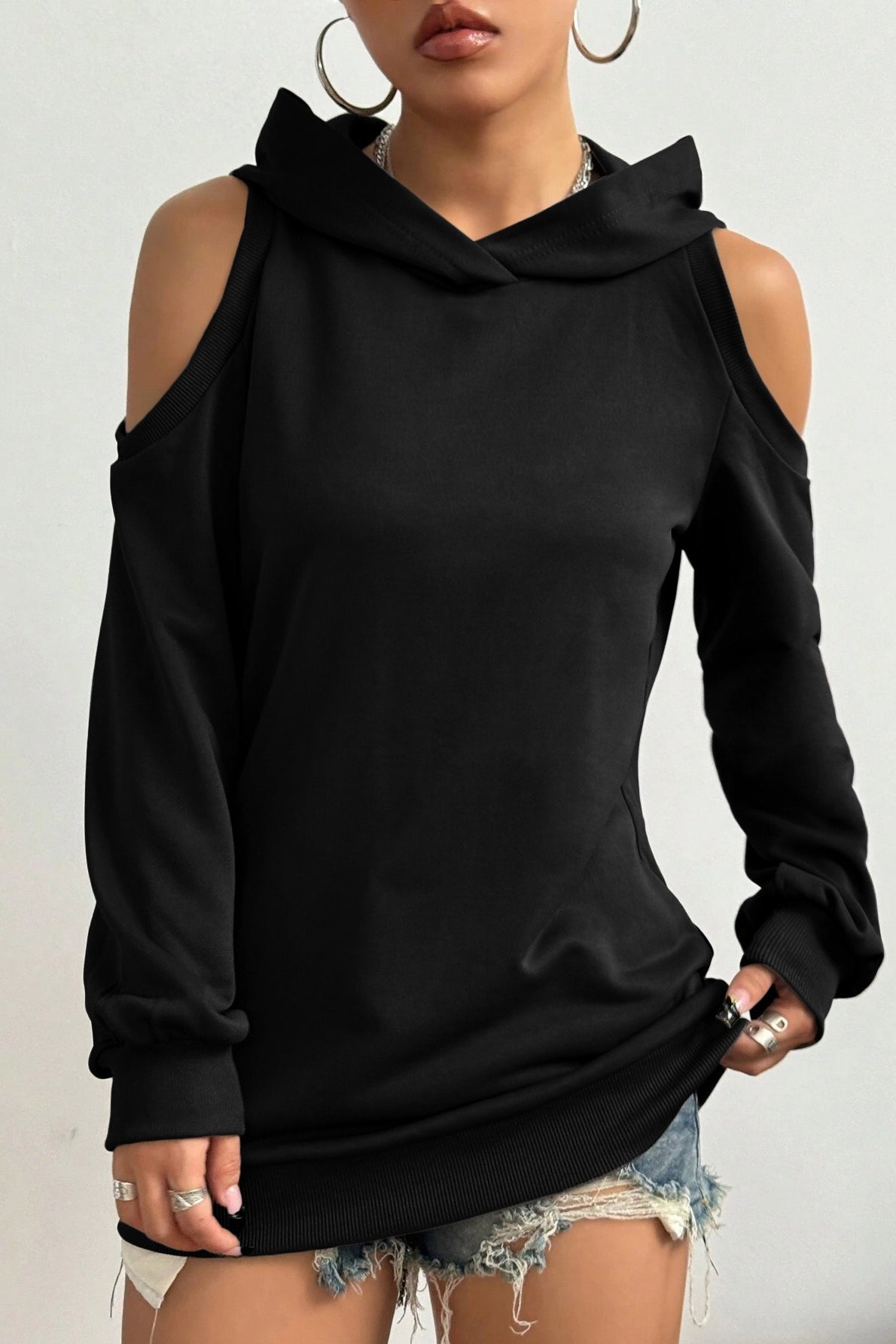 Trendy OffShoulder Hooded Hoodie