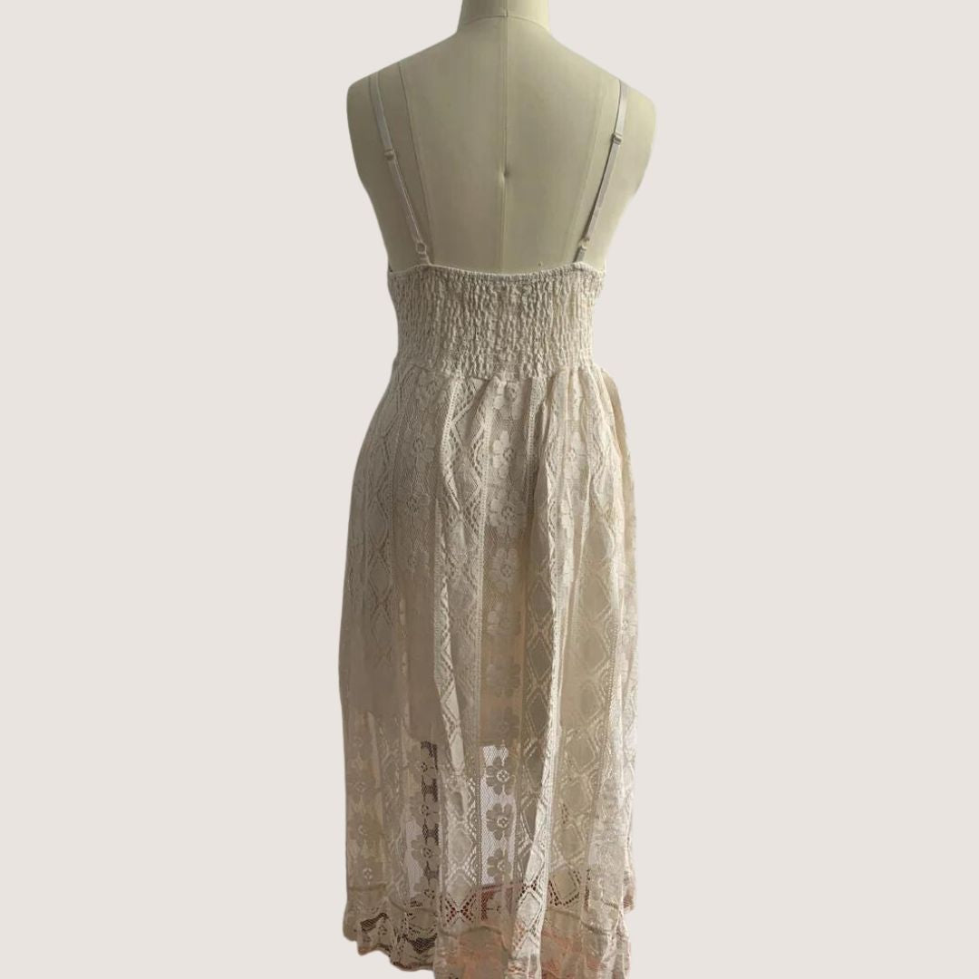 Flavia Exclusive Bohemian Lace Midi Dress with High Low Hem Premium Wardrobe Essential