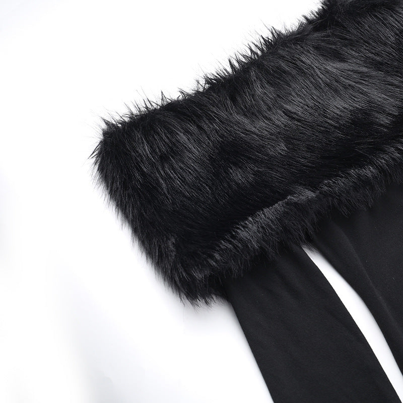 Onyx Fur Midi Dress Black