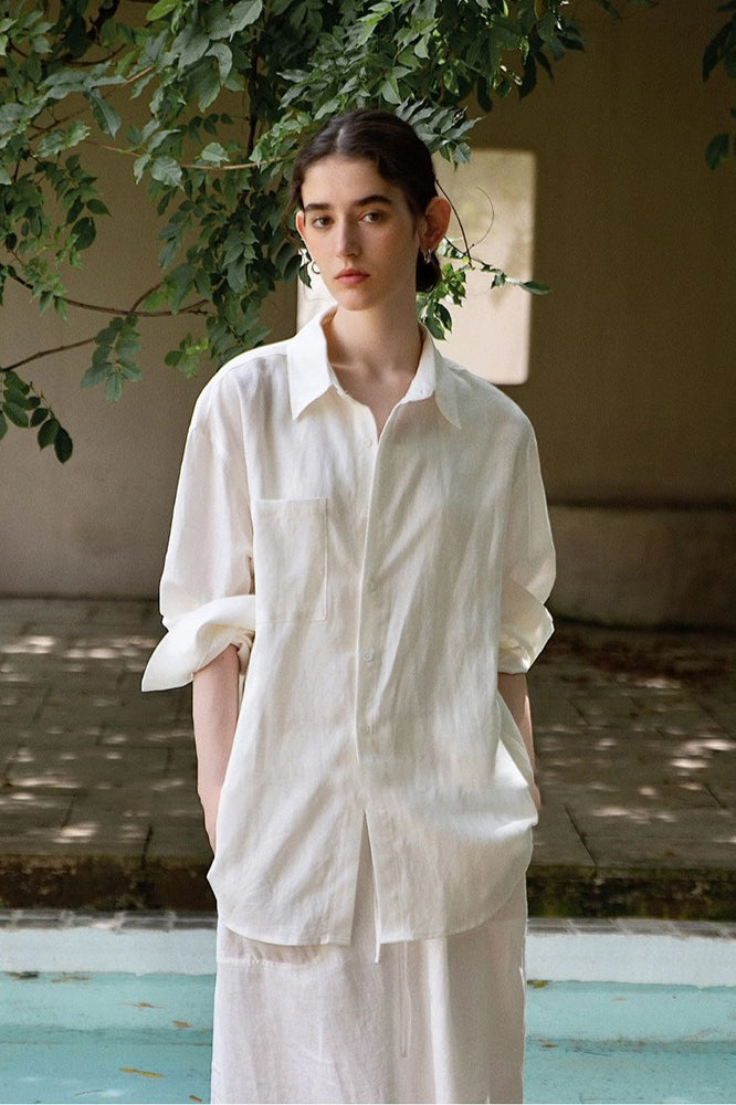 Linen Blend Long Sleeve Blouse