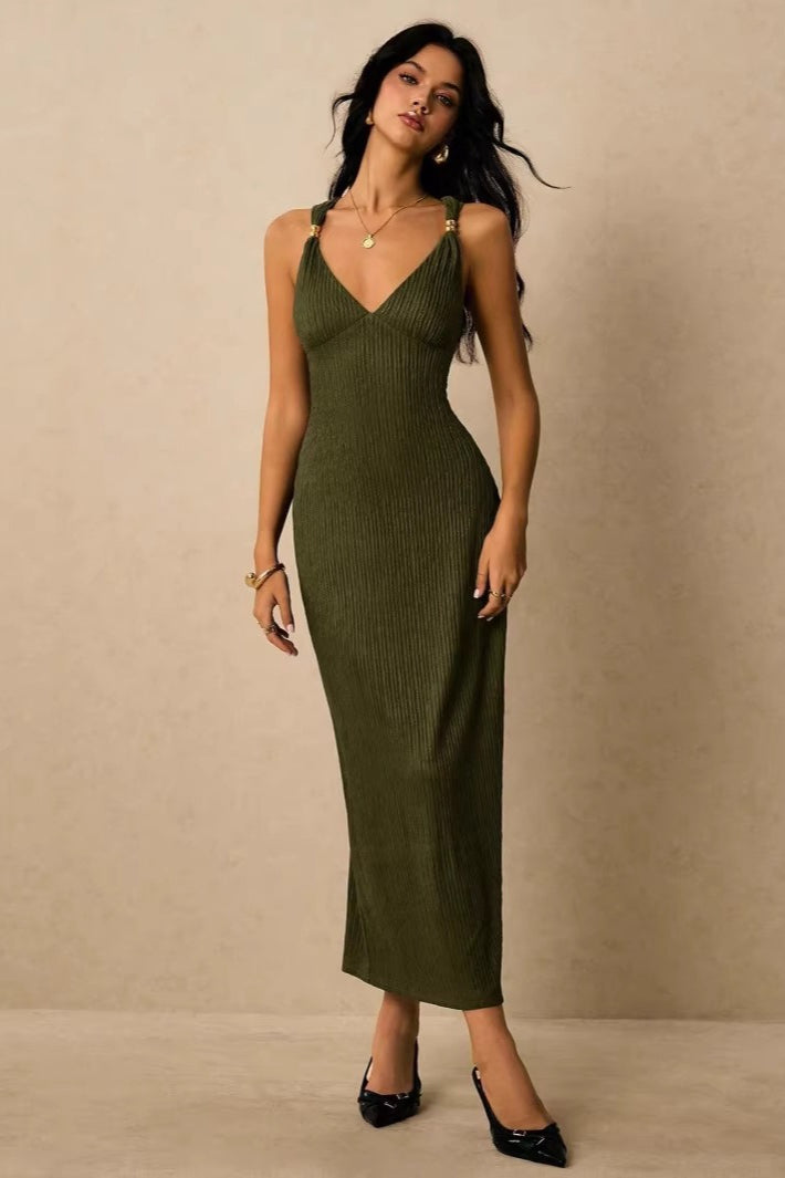 Ruched Waist Cami Midi Figure Hug Bodycon Dress