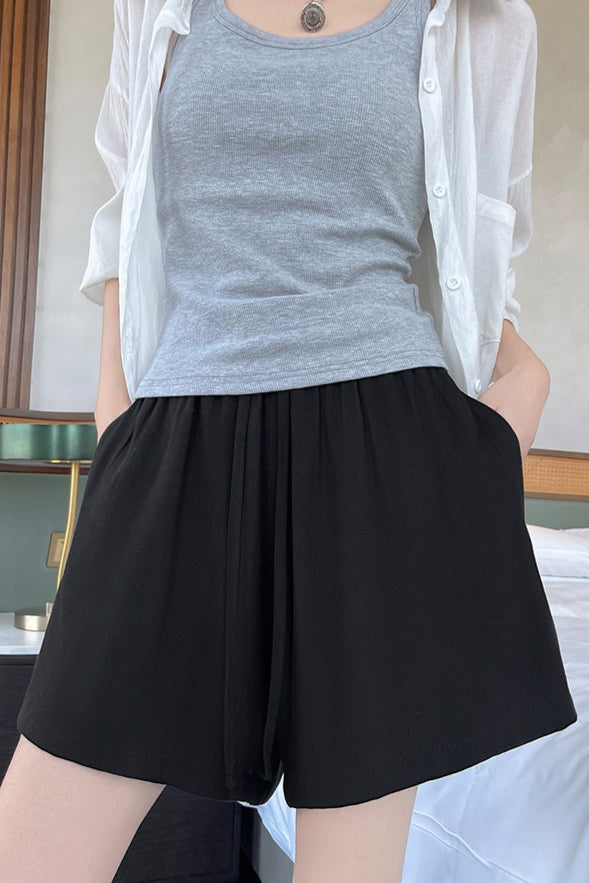 Relaxed Linen Elastic Drawstring Shorts Pants