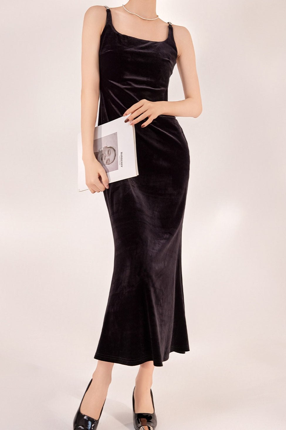 Black Velvet Strappy Backless Maxi Dress
