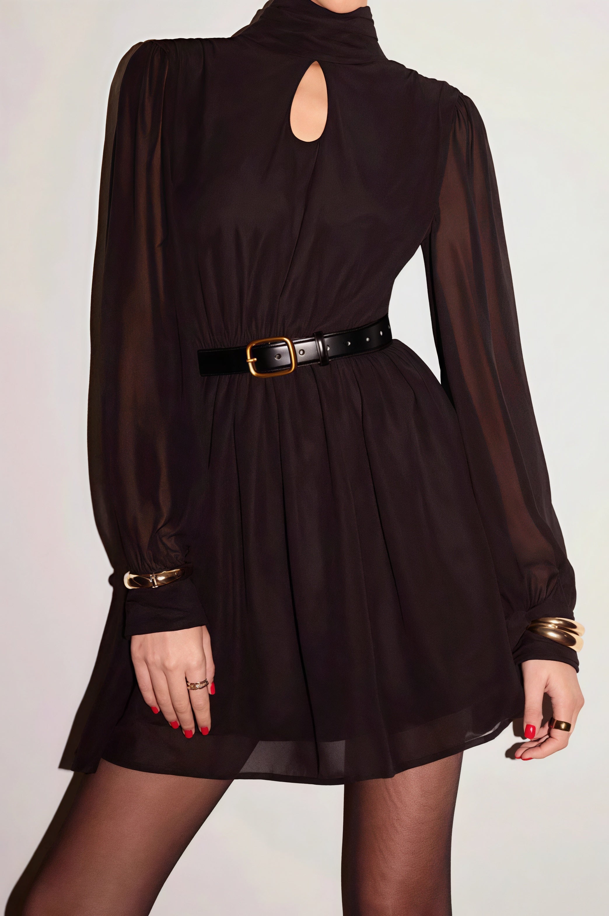 Black Backless Long Sleeve Mini Dress 4