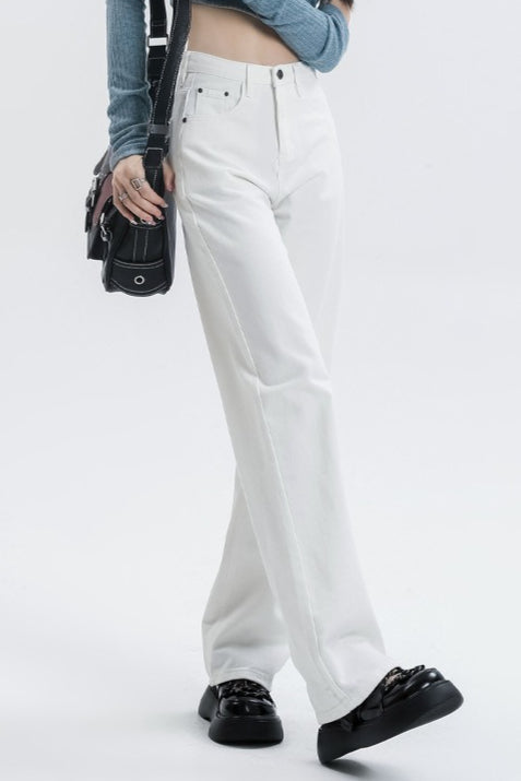 Casual Fleece Lined High Waist Straight Jeans