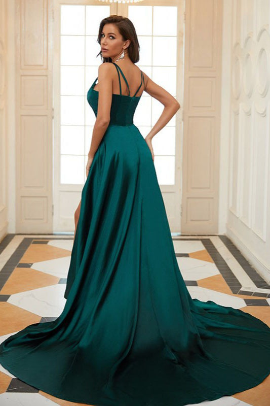 Green Satin Slit Maxi Dress 2