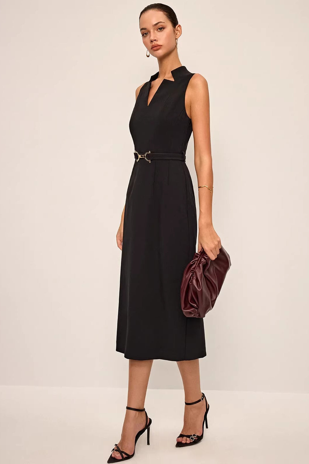 Buckle Waist Cinched Elegant Work Dress