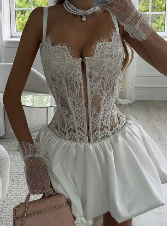 Women Clothing High Grade Hooded Sexy Boning Corset Lace Dress