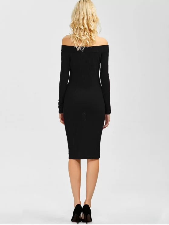 Bodycon Long Shoulder Arm Off Dress S / Black Dresses