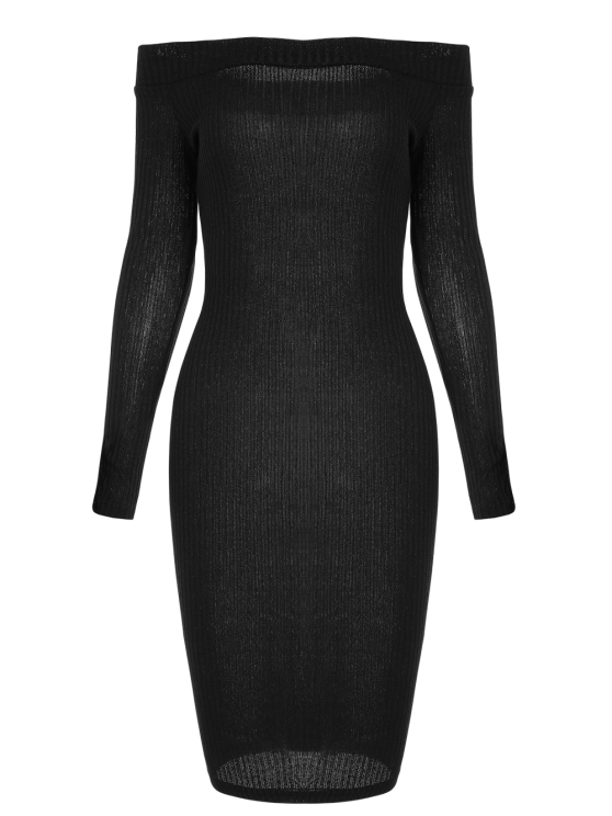 Bodycon Long Shoulder Arm Off Dress M / Black Dresses