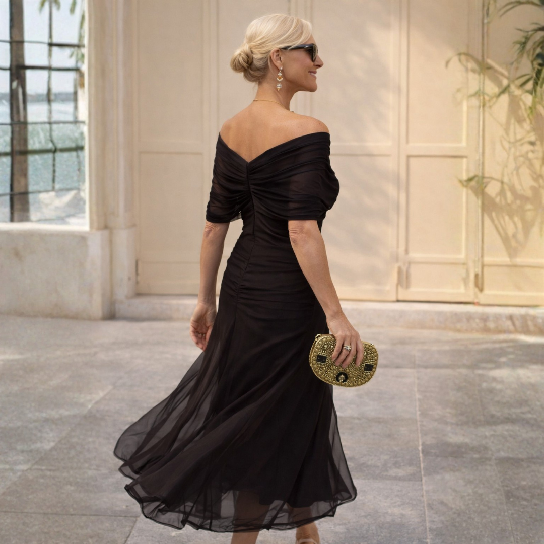 Surplice V-Neck Draped Dolman Sleeve Ruched Waist Chiffon Maxi Dress