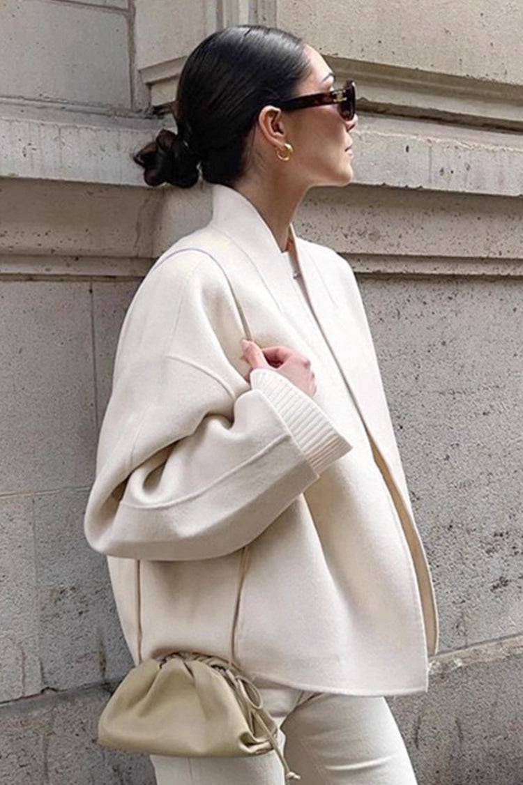 Loose Fit Beige Wool Coat