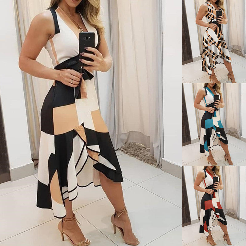 Zenaida Luxe Women's Asymmetric Midi Dress with Graphic Pattern and Waist Everyday Edit