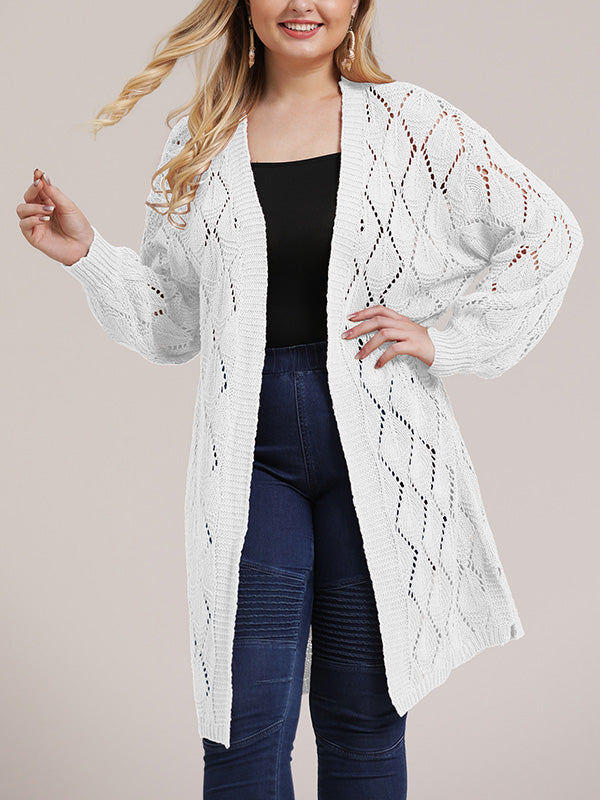 Open Front Pointelle Knit Long Sleeve Longline Cardigan