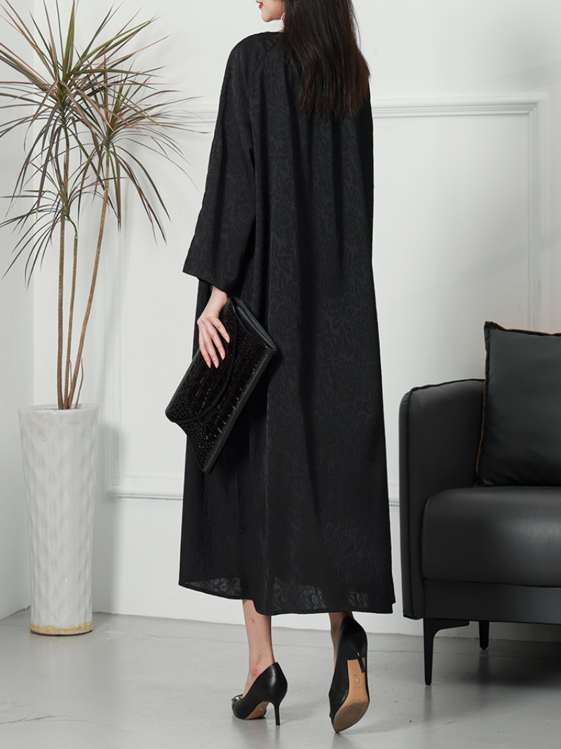 Round Neck Printed Yoke Half Sleeve Jacquard A-Line Maxi Dress 3