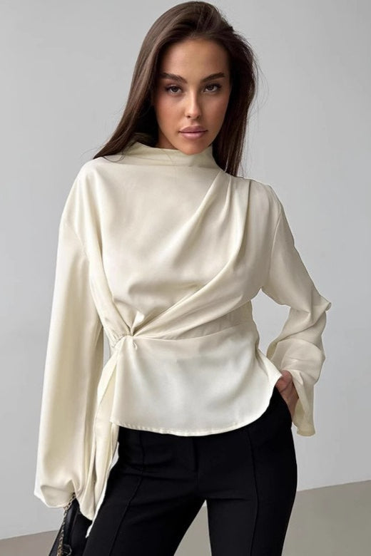 Pleated Ruffle Sleeve Chiffon Blouse