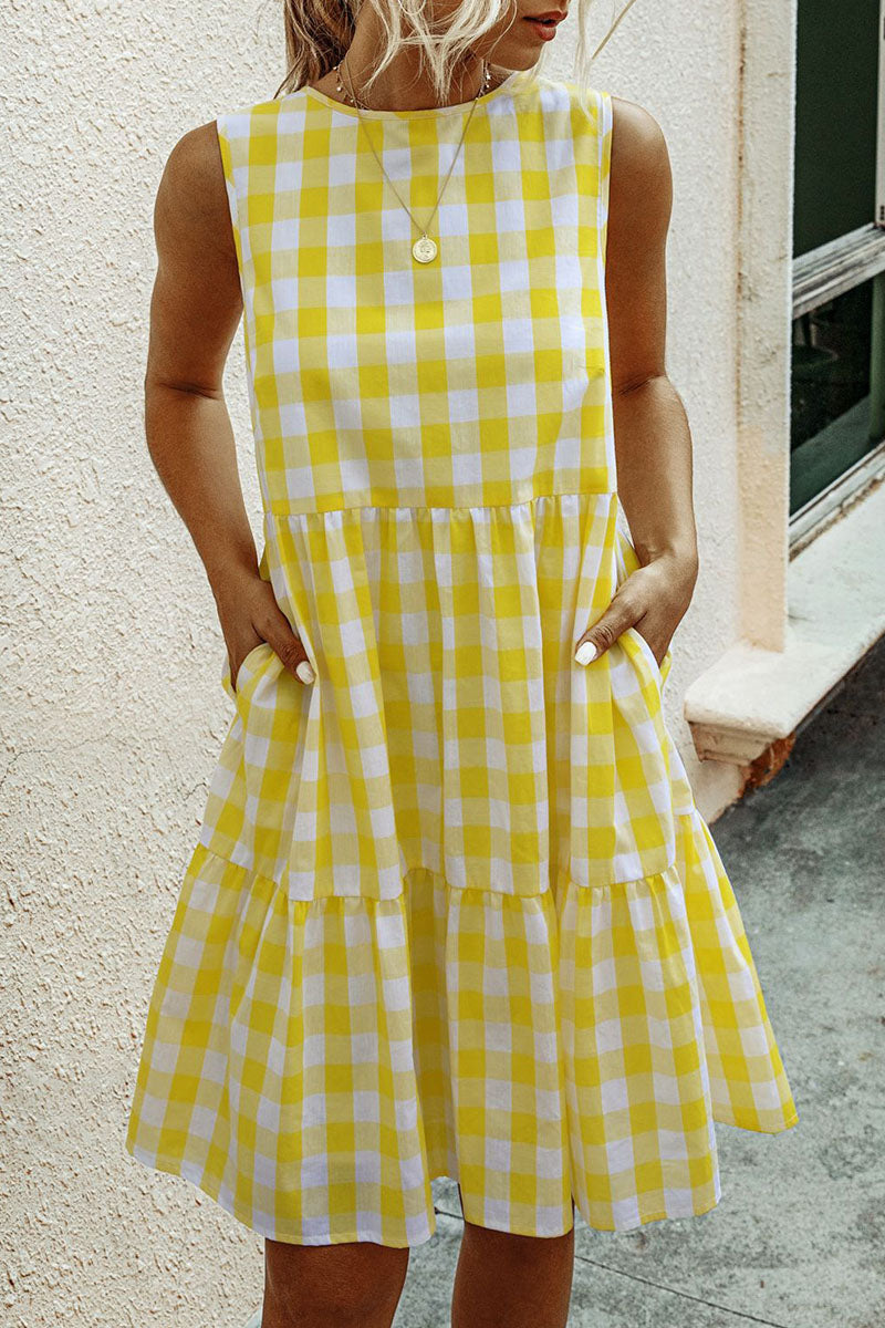 Fashion Street Plaid O Neck Princess Dresses(3 Colors)