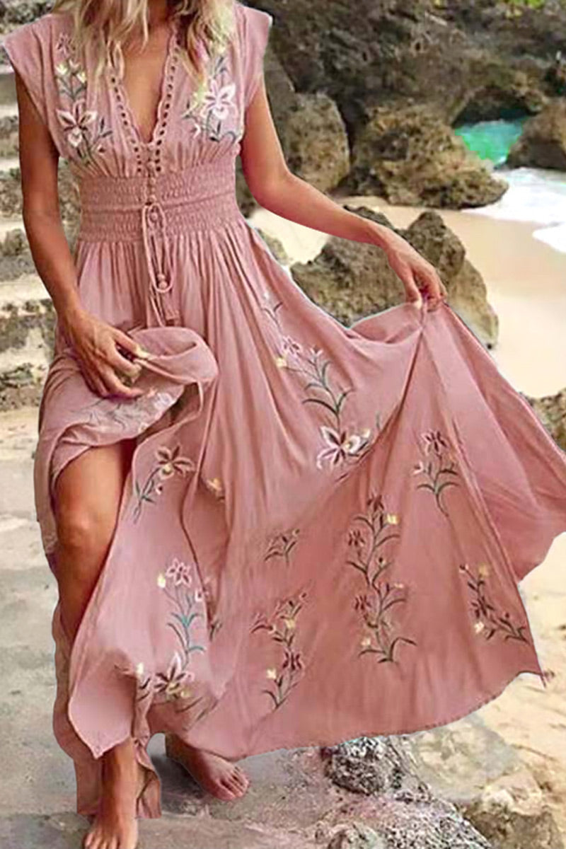 Fashion Street Print Patchwork V Neck Irregular Dresses(4 Colors)