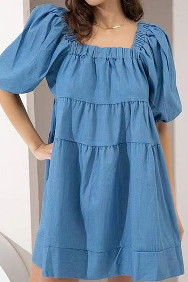 Fashion Casual Solid Split Joint Square Collar Princess Dresses